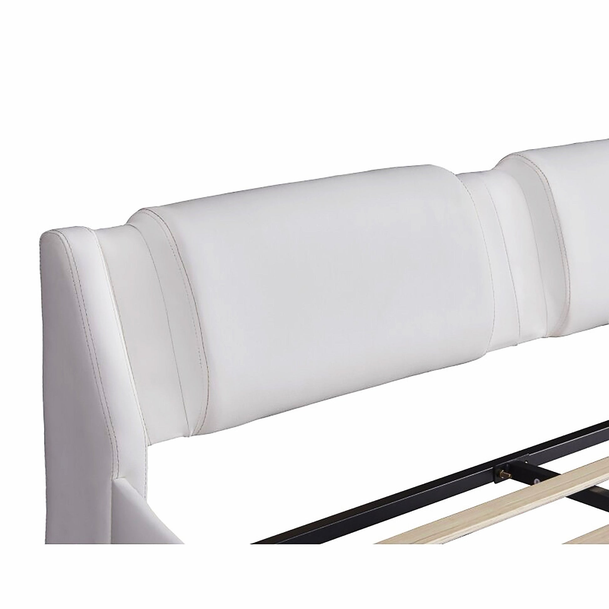 Queen Bed Upholstered Faux Leather Platform Bed with LED Light Headboard Slatted F387 - Lusy Store