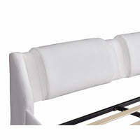 Queen Bed Upholstered Faux Leather Platform Bed with LED Light Headboard Slatted F387 - Lusy Store