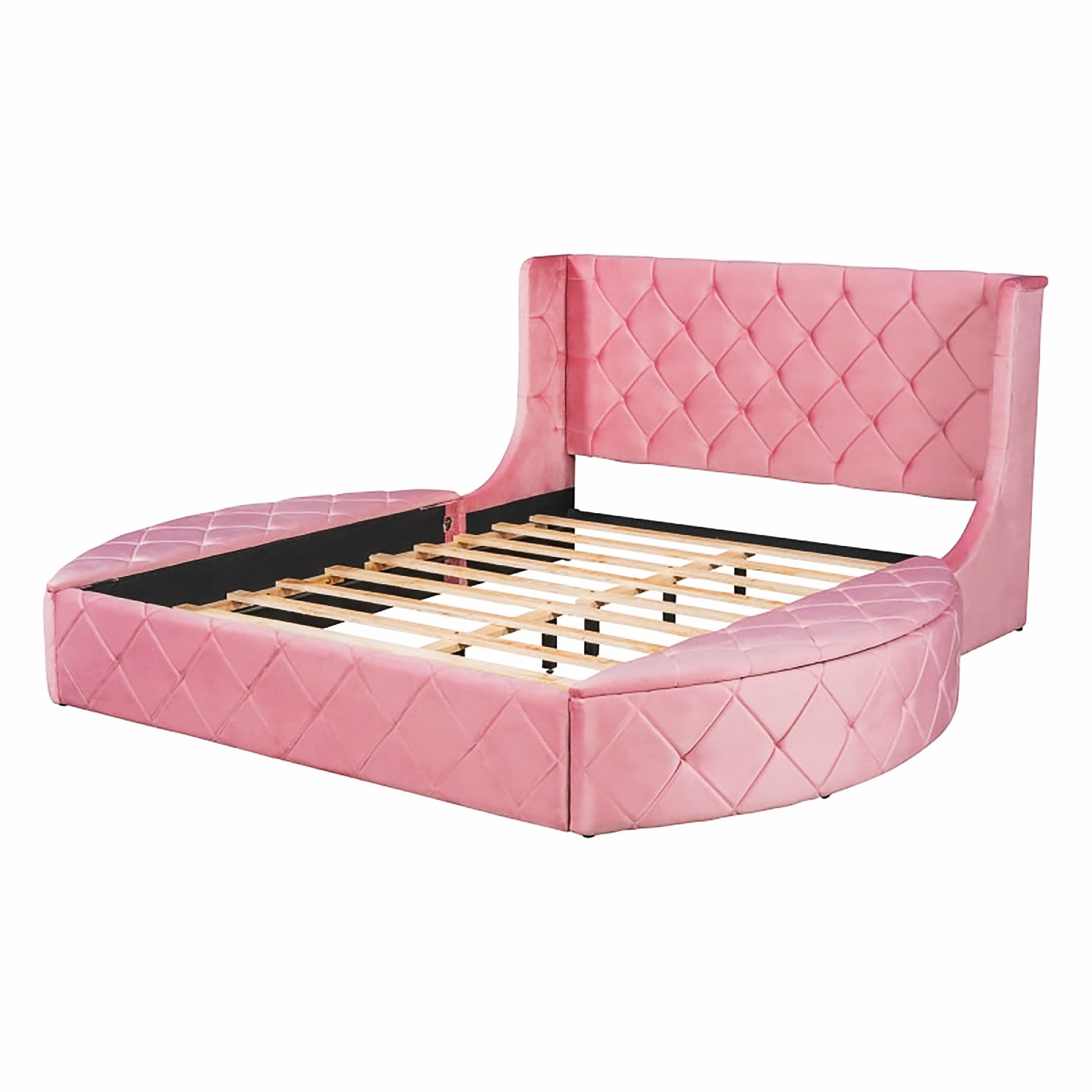 Queen Bed Upholstered Platform Bed Storage Velvet Bed With Wingback Headboard Big Drawer 2 Side Storage Stool F395 - Lusy Store