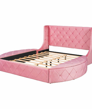 Queen Bed Upholstered Platform Bed Storage Velvet Bed With Wingback Headboard Big Drawer 2 Side Storage Stool F395 - Lusy Store