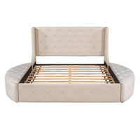 Queen Bed Upholstered Platform Bed Storage Velvet Bed With Wingback Headboard Big Drawer 2 Side Storage Stool F395