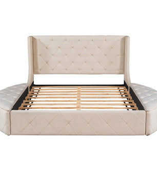 Queen Bed Upholstered Platform Bed Storage Velvet Bed With Wingback Headboard Big Drawer 2 Side Storage Stool F395 - Lusy Store
