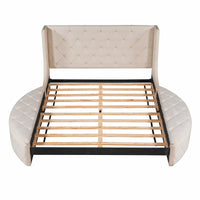 Queen Bed Upholstered Platform Bed Storage Velvet Bed With Wingback Headboard Big Drawer 2 Side Storage Stool F395