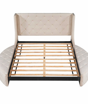 Queen Bed Upholstered Platform Bed Storage Velvet Bed With Wingback Headboard Big Drawer 2 Side Storage Stool F395 - Lusy Store