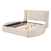 Queen Bed Upholstered Platform Bed Storage Velvet Bed With Wingback Headboard Big Drawer 2 Side Storage Stool F395