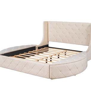Queen Bed Upholstered Platform Bed Storage Velvet Bed With Wingback Headboard Big Drawer 2 Side Storage Stool F395 - Lusy Store