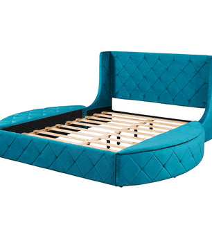 Queen Bed Upholstered Platform Bed Storage Velvet Bed With Wingback Headboard Big Drawer 2 Side Storage Stool F395 - Lusy Store