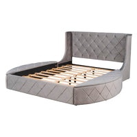 Queen Bed Upholstered Platform Bed Storage Velvet Bed With Wingback Headboard Big Drawer 2 Side Storage Stool F395 Grey Queen (85"L x 88.2"W x 40.5"H)