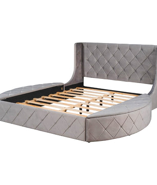 Queen Bed Upholstered Platform Bed Storage Velvet Bed With Wingback Headboard Big Drawer 2 Side Storage Stool F395 - Lusy Store