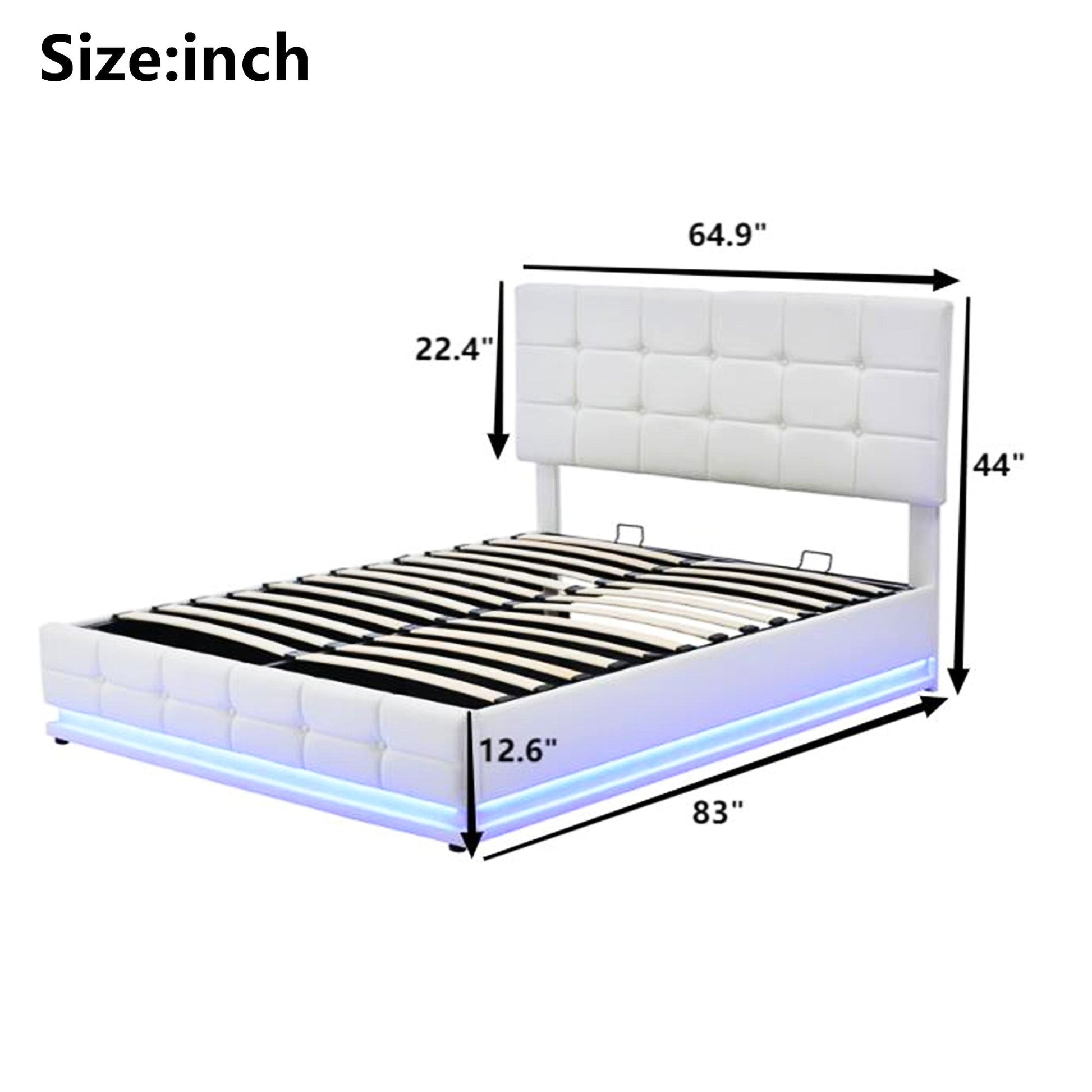 Queen Bed White PU Storage Bed Platform Bed With Hydraulic Storage System F402 - Lusy Store