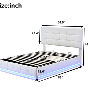 Queen Bed White PU Storage Bed Platform Bed With Hydraulic Storage System F402 - Lusy Store