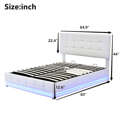 Queen Bed White PU Storage Bed Platform Bed With Hydraulic Storage System F402