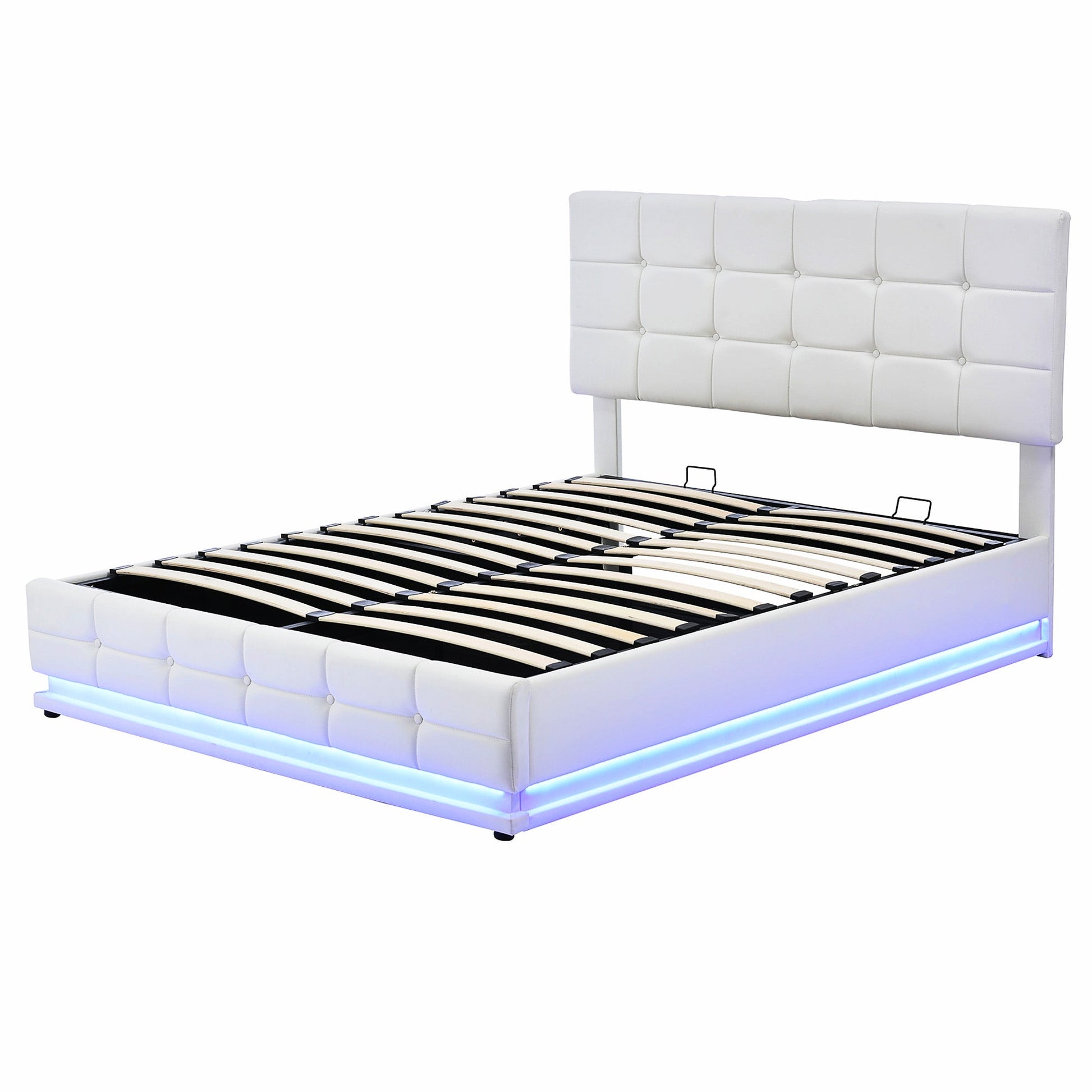 Queen Bed White PU Storage Bed Platform Bed With Hydraulic Storage System F402 - Lusy Store
