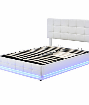 Queen Bed White PU Storage Bed Platform Bed With Hydraulic Storage System F402 - Lusy Store