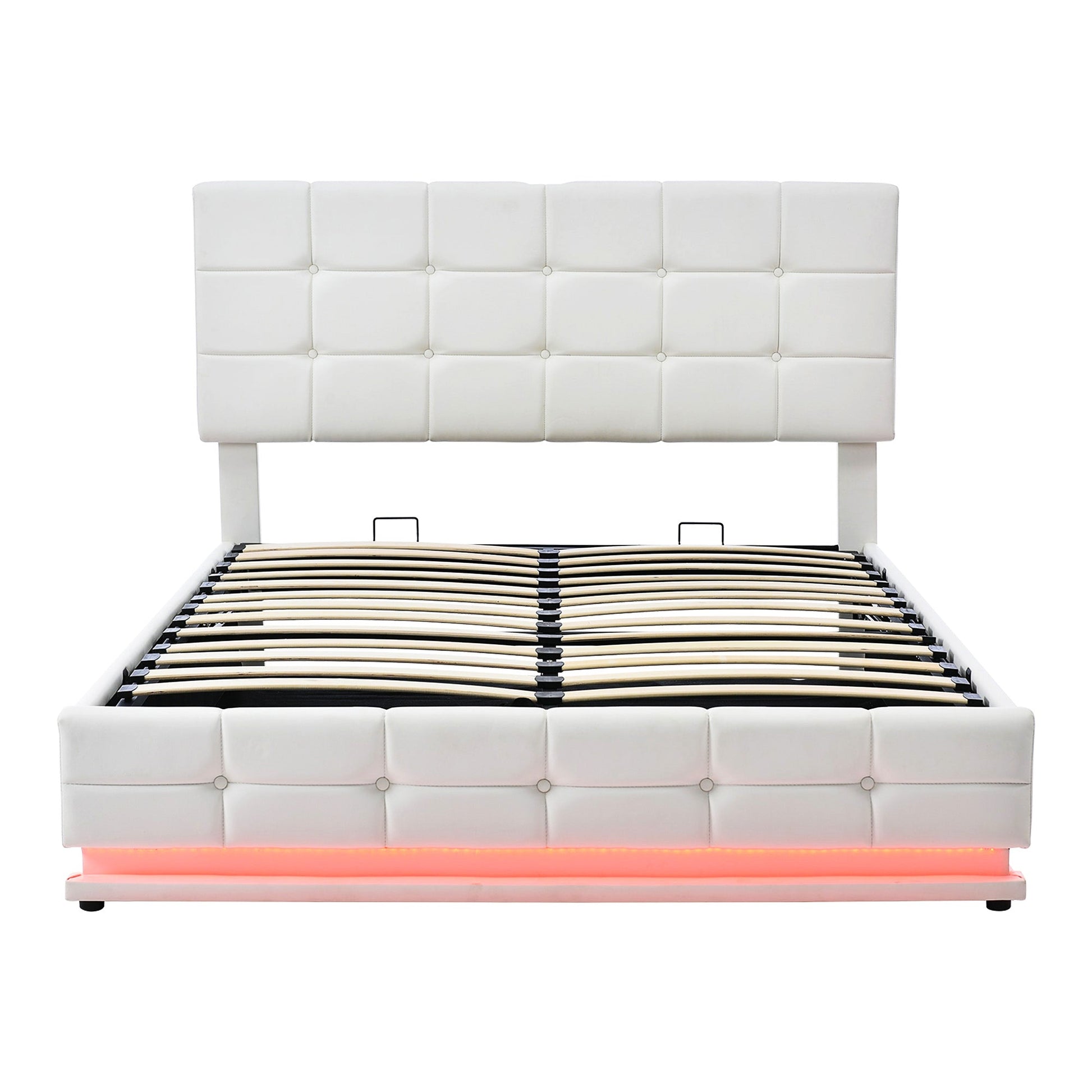 Queen Bed White PU Storage Bed Platform Bed With Hydraulic Storage System F402 - Lusy Store