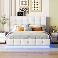 Queen Bed White PU Storage Bed Platform Bed With Hydraulic Storage System F402