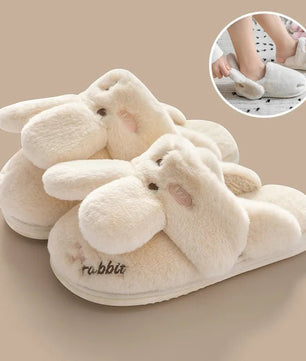 Rabbit Slippers Women Non-Slip Soft Warm House Shoes Men Ladies Indoor Bedroom Couples Cartoon - Lusy Store LLC