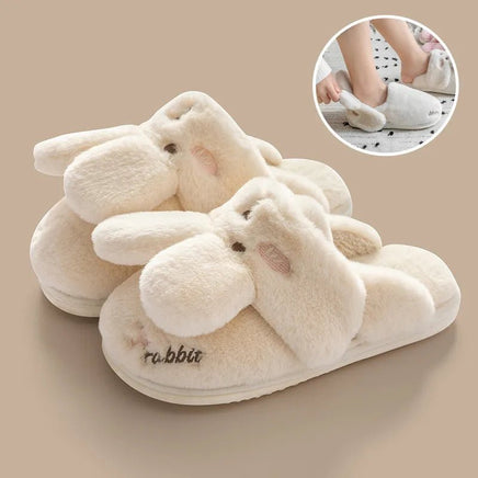 Rabbit Slippers Women Non-Slip Soft Warm House Shoes Men Ladies Indoor Bedroom Couples Cartoon - Lusy Store LLC