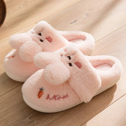 Rabbit Slippers Women Non-Slip Soft Warm House Shoes Men Ladies Indoor Bedroom Couples Cartoon - Lusy Store LLC