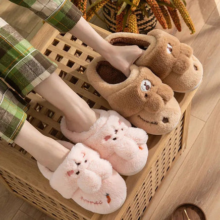 Rabbit Slippers Women Non-Slip Soft Warm House Shoes Men Ladies Indoor Bedroom Couples Cartoon - Lusy Store LLC