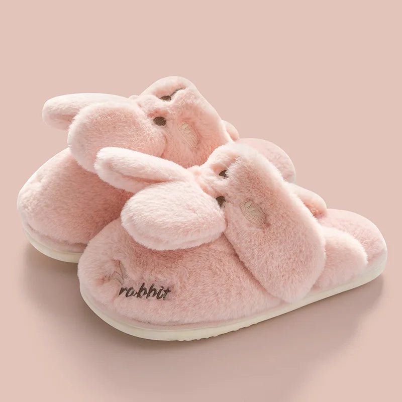 Rabbit Slippers Women Non-Slip Soft Warm House Shoes Men Ladies Indoor Bedroom Couples Cartoon - Lusy Store LLC