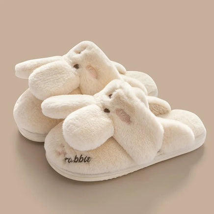 Rabbit Slippers Women Non-Slip Soft Warm House Shoes Men Ladies Indoor Bedroom Couples Cartoon - Lusy Store LLC