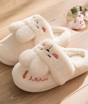Rabbit Slippers Women Non-Slip Soft Warm House Shoes Men Ladies Indoor Bedroom Couples Cartoon - Lusy Store LLC