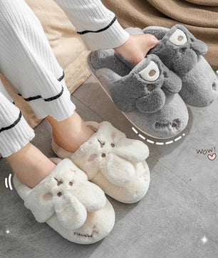 Rabbit Slippers Women Non-Slip Soft Warm House Shoes Men Ladies Indoor Bedroom Couples Cartoon - Lusy Store LLC