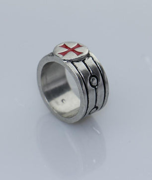 Red Enamel Ring Templar Silver Engagement Ring Stainless Steel Cross Assassin - Lusy Store