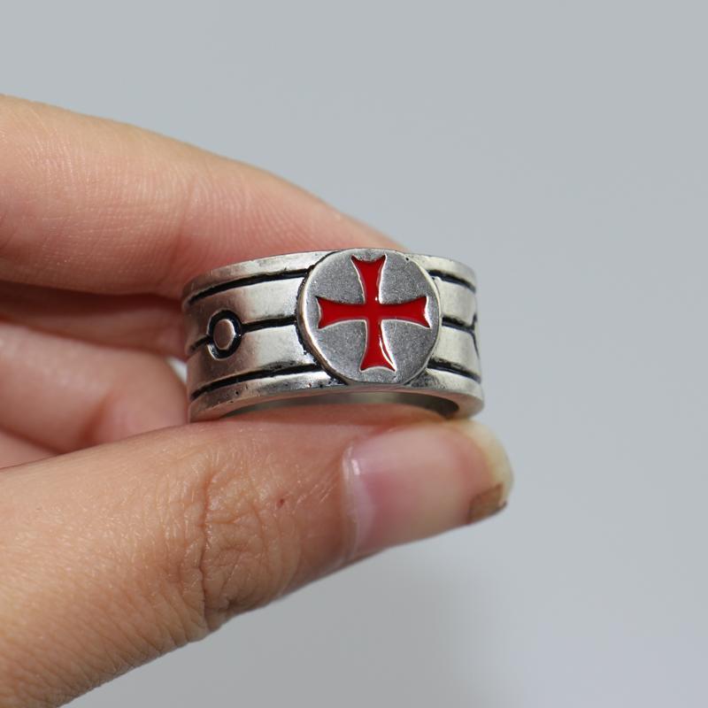 Red Enamel Ring Templar Silver Engagement Ring Stainless Steel Cross Assassin - Lusy Store