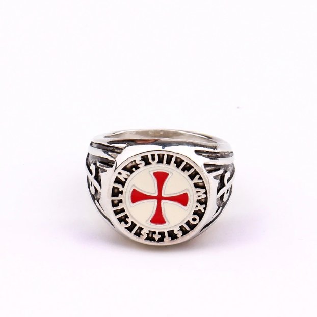 Retro Red Enamel Cross Shield Ring Vintage Men Silver Assassins Jewelry Knights - Lusy Store