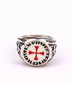 Retro Red Enamel Cross Shield Ring Vintage Men Silver Assassins Jewelry Knights - Lusy Store