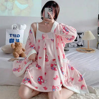 Sanrio Pajamas Cinnamoroll My Melody Plush Cotton Nightdress With Robe - Lusy Store LLC