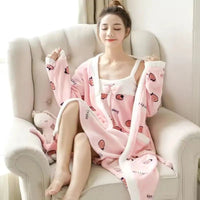 Sanrio Pajamas Cinnamoroll My Melody Plush Cotton Nightdress With Robe - Lusy Store LLC