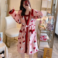 Sanrio Pajamas Cinnamoroll My Melody Plush Cotton Nightdress With Robe - Lusy Store LLC