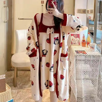 Sanrio Pajamas Cinnamoroll My Melody Plush Cotton Nightdress With Robe - Lusy Store LLC