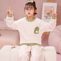 Sanrio Pajamas Flannel Kids Melody Cinnamoroll Kuromi Girls Round Neck Home Clothes - Lusy Store LLC