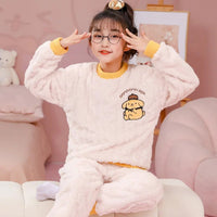 Sanrio Pajamas Flannel Kids Melody Cinnamoroll Kuromi Girls Round Neck Home Clothes - Lusy Store LLC