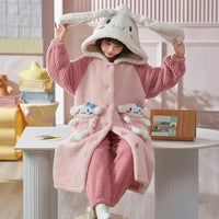 Sanrio Pajamas Kawaii Anime Kuromi Cinnmoroall Cute Girl Coral Fleece Keep Warm Tracksuit Sweet Girl Plush Pajamas Suit - Lusy Store LLC