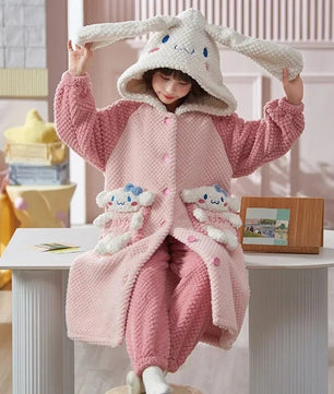 Sanrio Pajamas Kawaii Anime Kuromi Cinnmoroall Cute Girl Coral Fleece Keep Warm Tracksuit Sweet Girl Plush Pajamas Suit - Lusy Store LLC