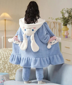 Sanrio Pajamas Kawaii Anime Kuromi Cinnmoroall Cute Girl Coral Fleece Keep Warm Tracksuit Sweet Girl Plush Pajamas Suit - Lusy Store LLC
