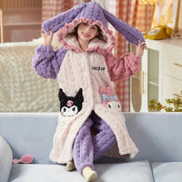 Sanrio Pajamas Kawaii Anime Kuromi Cinnmoroall Cute Girl Coral Fleece Keep Warm Tracksuit Sweet Girl Plush Pajamas Suit - Lusy Store LLC