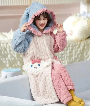 Sanrio Pajamas Kawaii Anime Kuromi Cinnmoroall Cute Girl Coral Fleece Keep Warm Tracksuit Sweet Girl Plush Pajamas Suit - Lusy Store LLC