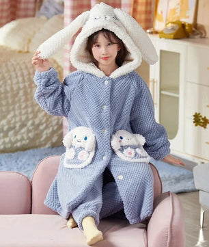 Sanrio Pajamas Kawaii Anime Kuromi Cinnmoroall Cute Girl Coral Fleece Keep Warm Tracksuit Sweet Girl Plush Pajamas Suit - Lusy Store LLC