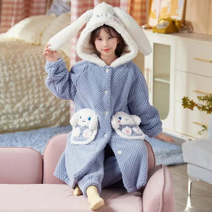 Sanrio Pajamas Kawaii Anime Kuromi Cinnmoroall Cute Girl Coral Fleece Keep Warm Tracksuit Sweet Girl Plush Pajamas Suit - Lusy Store LLC