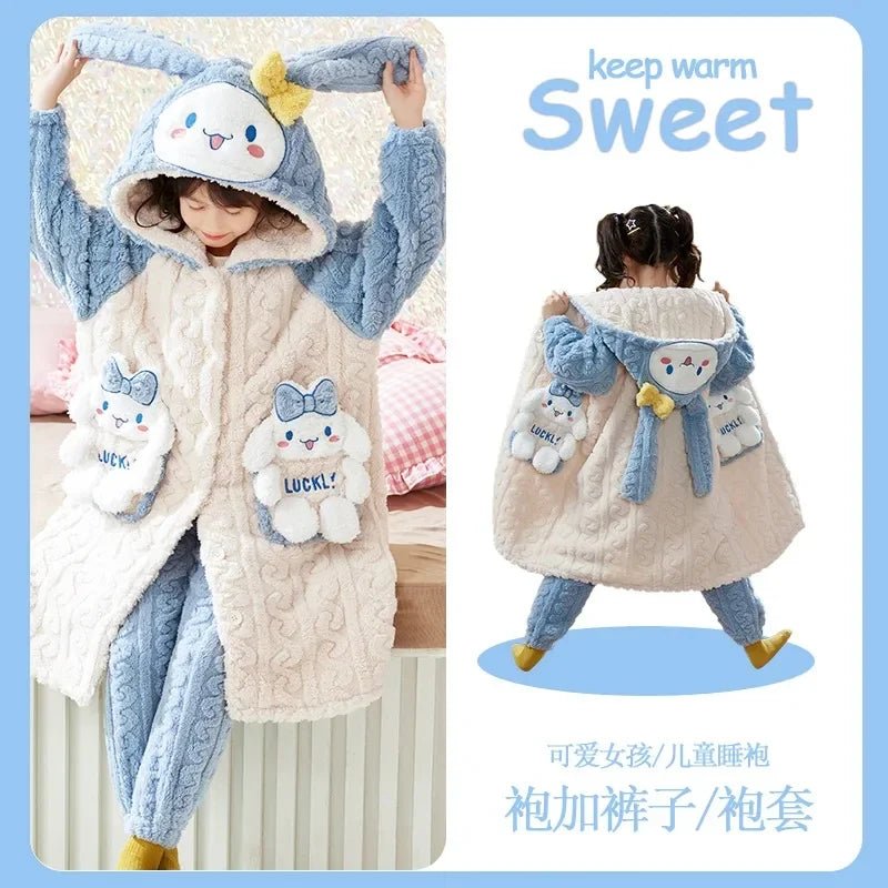 Sanrio Pajamas Kawaii Anime Kuromi Cinnmoroall Cute Girl Coral Fleece Keep Warm Tracksuit Sweet Girl Plush Pajamas Suit - Lusy Store LLC