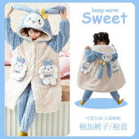 Sanrio Pajamas Kawaii Anime Kuromi Cinnmoroall Cute Girl Coral Fleece Keep Warm Tracksuit Sweet Girl Plush Pajamas Suit - Lusy Store LLC