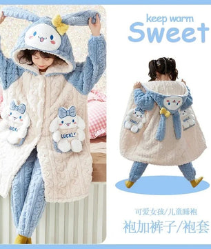 Sanrio Pajamas Kawaii Anime Kuromi Cinnmoroall Cute Girl Coral Fleece Keep Warm Tracksuit Sweet Girl Plush Pajamas Suit - Lusy Store LLC