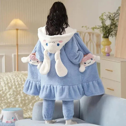 Sanrio Pajamas Kawaii Anime Kuromi Cinnmoroall Cute Girl Coral Fleece Keep Warm Tracksuit Sweet Girl Plush Pajamas Suit - Lusy Store LLC