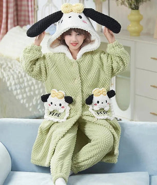 Sanrio Pajamas Kawaii Anime Kuromi Cinnmoroall Cute Girl Coral Fleece Keep Warm Tracksuit Sweet Girl Plush Pajamas Suit - Lusy Store LLC